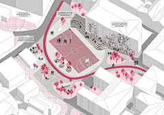 灰色系图纸表达，搭配少量粉色，提升画面吸引力 ​​​​