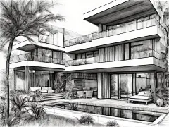 多层别墅建筑素描AI数字艺术铅笔画