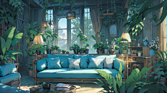 AI唯美室内场景素材 日系动漫室内场景背景插画图片 游戏美术资源