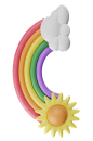 三维卡通彩虹太阳天气图标icon：