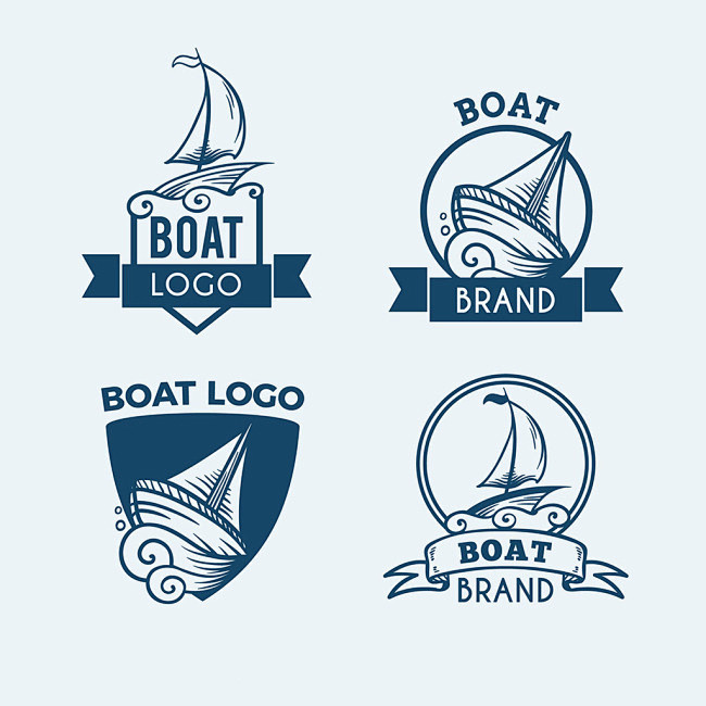 蓝色帆船徽标logo标志