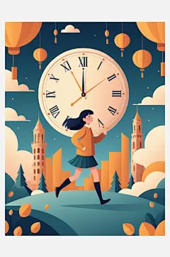 数字艺术插画版画海边女孩线条画扁平风装饰-众图网
