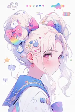 炫彩亮色夏季扁平风多巴胺女孩穿搭人物插画