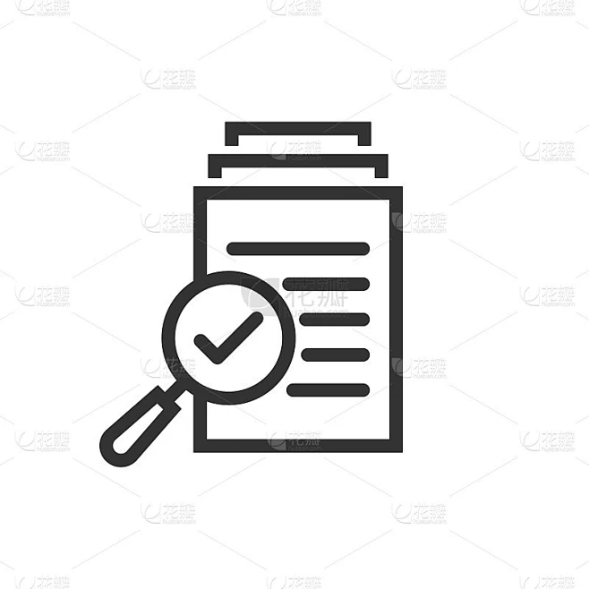 以扁平化的方式检查文档计划图标。审查语句向量插图上的白色孤立背景。文件与放大镜的经营理念。素材-花瓣网