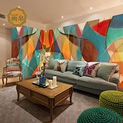 定制设计大型无缝壁画美式乡村背景墙艺术布壁纸个性绚丽抽象油画-淘宝网