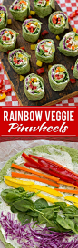 Rainbow veggie pinwheels are made with homemade ranch spread and a variety of fresh veggies.: 