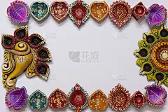 生态友好手工手工泥土花粘土迪亚深shankh和花迪亚安排作为边界框架背景与复制空间