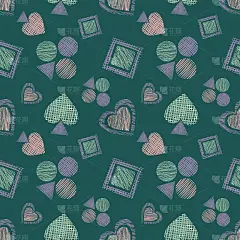 无缝矢量几何图案与图标的扑克牌。背景与手绘纹理几何图形。彩色图形插图模板包装，web背景，墙纸