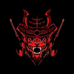 日本武士武将老虎头盔面具插画矢量图设计素材