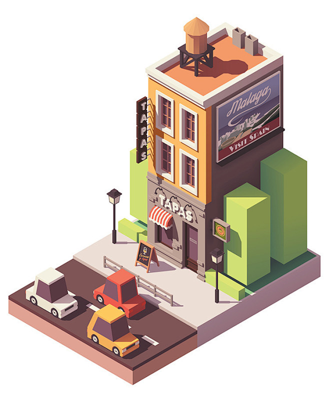 2.5d游戏城市街景商店模型交通生活建筑...
