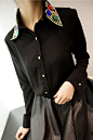 L719~韩版2013春装新款时尚女装复古女装彩钻钉珠长袖雪纺衬衫