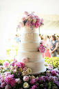 Colorful Flowers + Wedding Cake - On http://www.StyleMePretty.com/southwest-weddings/2014/03/27/colorful-wedding-at-escondido-golf-club/ www.HydeParkPhoto.com on #SMP