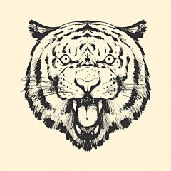 老虎头黑白插画矢量图素材
