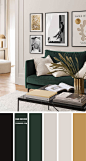 5 种适合客厅的平静色彩：带金色点缀的白色和绿色客厅