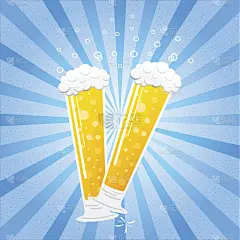 比尔森-啤酒杯上的蓝色复古背景。矢量插图。