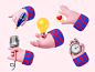 Hand gestures 3d arm blender bulb character gestures hand heart illustration lamp microphone pen watch