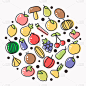 轮廓,蔬菜,水果,平坦的,芒果,图像,南瓜,木瓜,西瓜