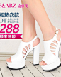 施雅姿2014夏季新款白色凉鞋真皮正粗跟女鞋厚底鞋子超高跟女凉鞋  http://t.cn/RP54h7x