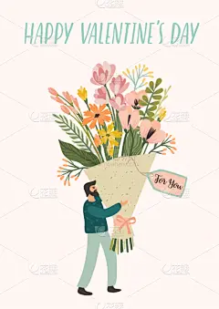 可爱的,浪漫,绘画插图,情人节,男人,概念,矢量,事件,贺卡,异性恋