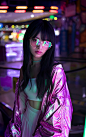 NEON x SING GIRL : The rebellious girl in the game room. with neon light