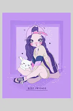 紫色典雅创意高端大气清新女孩插画