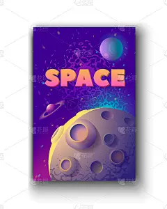 月球和太空词汇。月球和行星的插图与空间字。