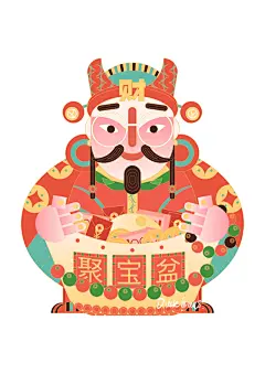 插画|扁平风|财神 - 小红书