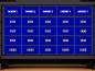 A jeopardy type quiz game template. Make your own game show presentation: 

https://prezibase.com/shop/jeopardy-prezi-next-template/