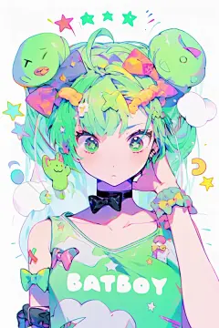 夏季绿色卡通扁平风多巴胺女孩穿搭人物插画