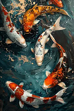 争食虫饵的池塘里锦鲤摄影图片