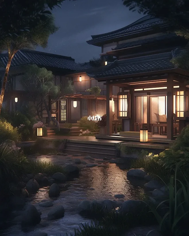 中式庭院夜景