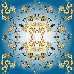 没有缝隙的背景花形图案。中性、棕色和蓝色的金色元素。壁纸巴洛克，豆蔻。古色古香的图案.