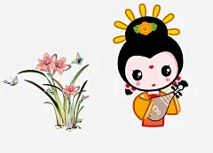古筝女子高清素材 一面 卡通 古代女子 古筝 手绘 棕色 绿色 黄色 免抠png 设计图片 免费下载