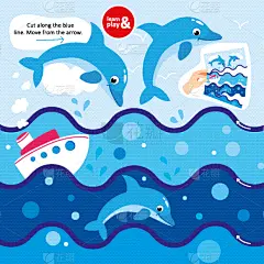 海洋,海豚,剪刀,蓝色,游戏,线条,简单背景,技能,切断,设计