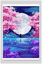 夜间唯美粉色花瓣插画设计