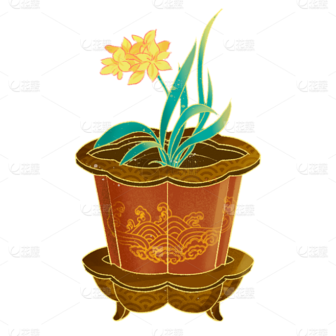 中国风植物花卉贴纸-盆栽素材-花瓣网