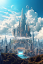 futuristic scifi city in the clouds, 4k,