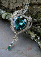 Green Heart Woven Wire Pendant with Swarovski Charm