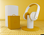 黄色和白色耳机样式设计素材