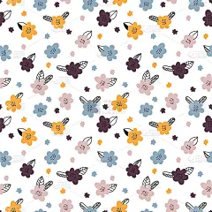 手绘花卉无缝图案。北欧风格。平面设计。可爱的花背景