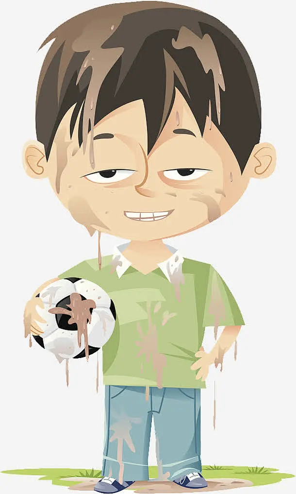 全身沾上污泥踢足球的男孩高清素材 全身 卡通人物 污泥 男孩 脏了 脏