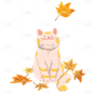 手绘-秋天元素-小猫咪