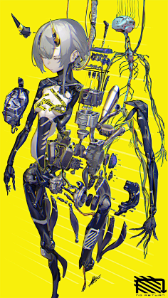 到赛博朋克让人血脉喷张的机械机构与少女完美的结合,这画风帅到没边!