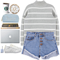 A fashion look from December 2015 featuring thin sweaters, high rise denim shorts and round toe shoes. Browse and shop related looks.