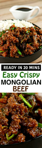 This Mongolian Beef recipe is super easy to make and uses simple, readily available ingredients! Whip this up in under 20 minutes and have the perfect mid-week dinner meal! | http:∕∕ScrambledChefs.com: 