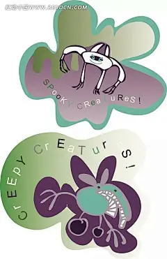 两只可爱的外星怪物插画|动漫|怪物|卡通|卡通人物|卡通人物图片|可爱的|漫画人物|人物素材|人物图片|矢量人物|矢量素材|手绘|外星人