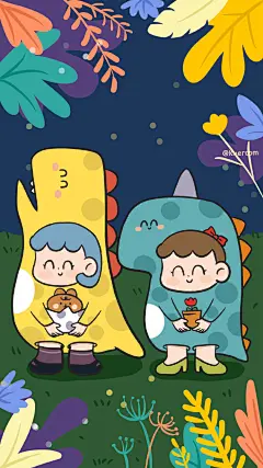 一组童趣插画壁纸「我的集美」（投稿作者: @kuercom）#遇见艺术##艺术绿洲等你来# ​​​​