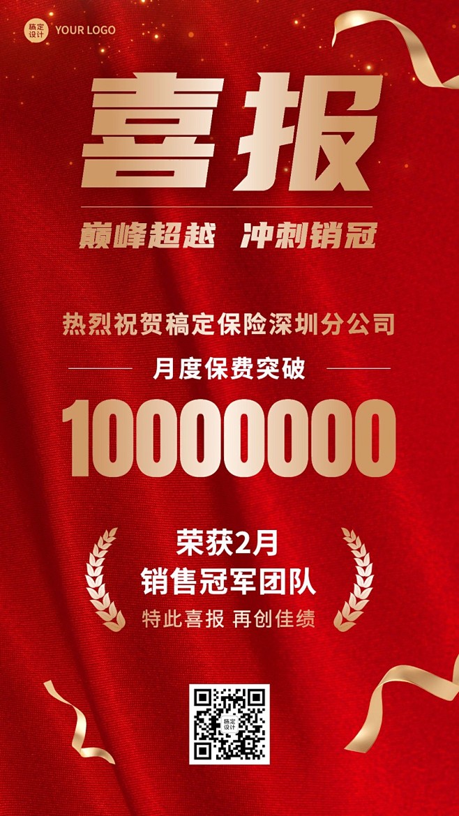 金融保险销售业绩出单表彰喜报贺报手机海报