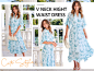 ANRABESS Women's Summer Ruffle Maxi Dress Floral Print 3/4 Bell Sleeve V Neck High Waist Flowy Boho Long Dress 746bailvye-S at Amazon Women’s Clothing store