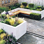 Contemporary patio layout for courtyard garden. Architectural plants give added interest to this sleek design.: 